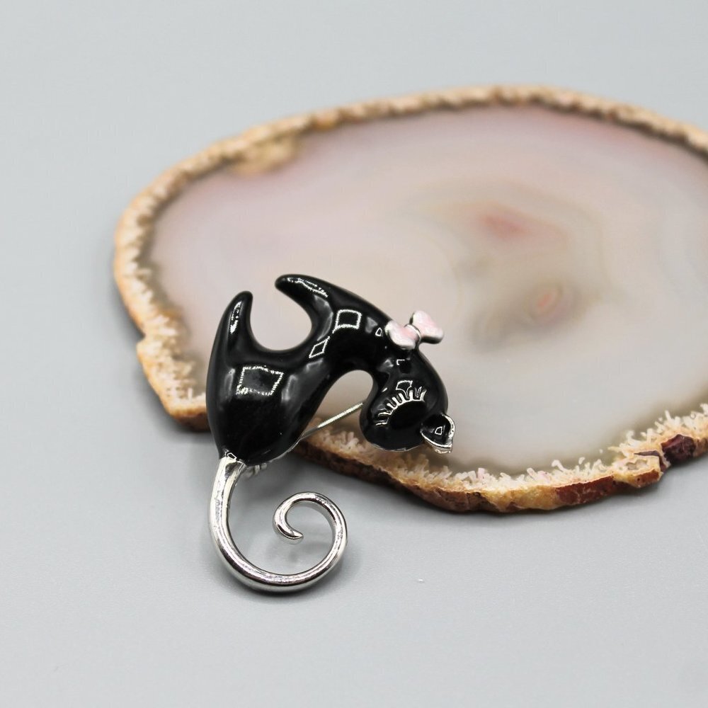 Cat brooch pin jewelry pendant adorable cute gold black pink small elegant - Picture 4 of 12